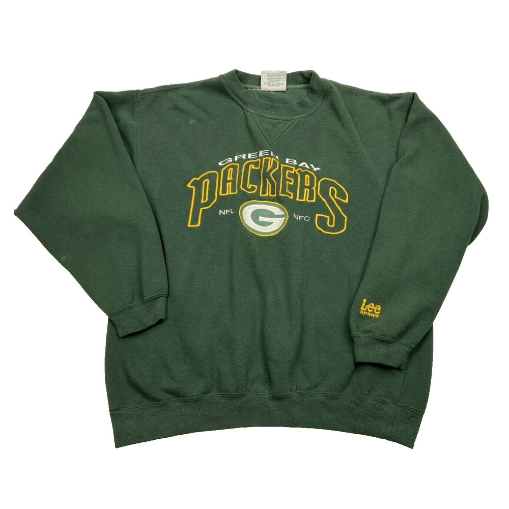 VTG 90s Lee‎ Sport Green Bay Packers Sweatshirt M Green Embroider NFL NFC RARE